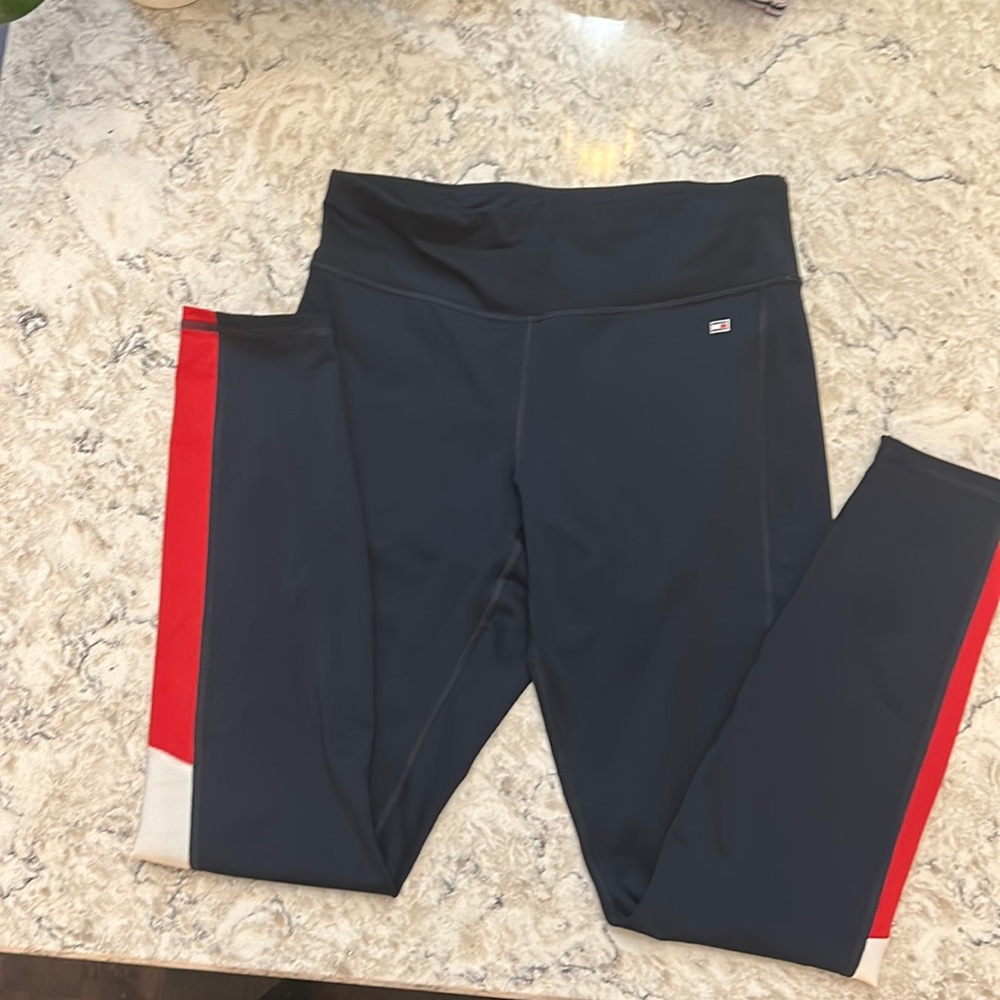 Tommy Hillfiger Sport navy blue leggings with red and white. Size medium.